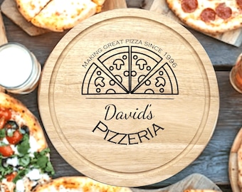 Personalised Wooden Pizza Board With Custom Message, 30cm Round Large Serving Platter, Pizzeria Gift Idea For Him Her. Summer, Garden