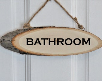 Cartello in legno per BAGNO o WC, targa da appendere alla porta realizzata con una fetta di tronco naturale, cartello per la porta del bagno, doccia, bagno, porta del bagno, idea per l'arredamento della casa