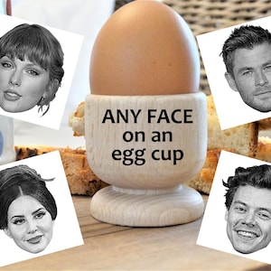 Have ANY FACE Engraved on Wooden Egg Cup! A unique, fun and quirky gift! Easter Gift Idea. Father's Day, Birthday, Christmas, East Gift idea