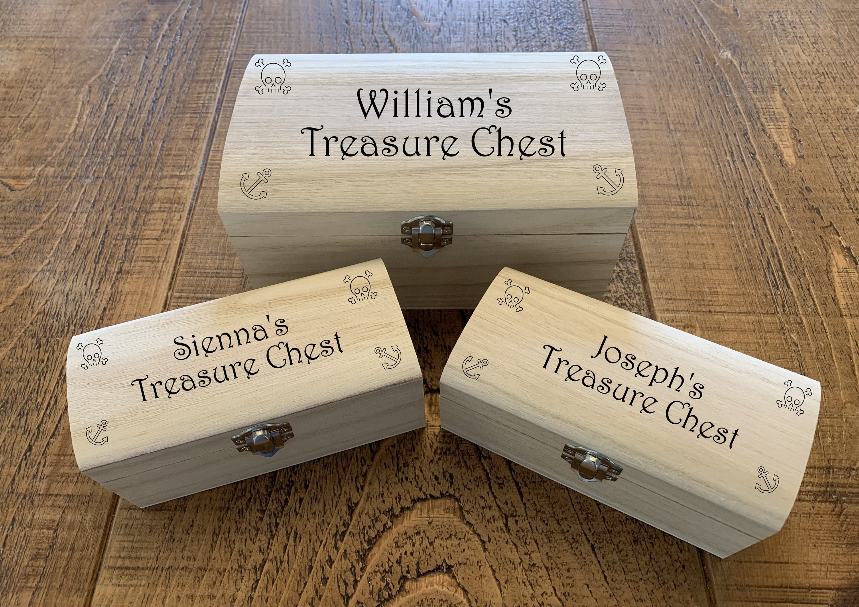 Personalised Wooden Keepsake Box Gift, Pirate Treasure Chest Gift For Child, Trinkets Collectibles Memory Box