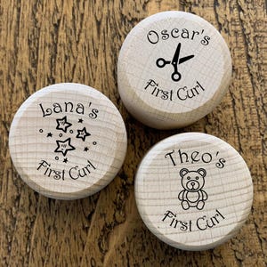 Baby&#39;s First Curl Box - Solid Wood Box for First Haircut, Engraved with your Child&#39;s Name & Date. Parent/ Child Keepsake, Christening Gift