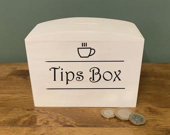 Engraved Wooden Tips Box for Cafes, Bars, Salons, Staff Gratuities and Hospitality