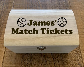 Personalised Wooden Box For Storing Tickets, Gift Idea, Keep Safe, Football, Sports, Concert, Gig, Father&#39;s Day