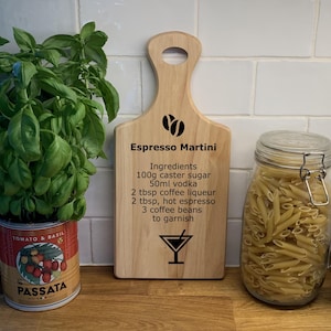 Cocktail Recipe on a Wooden Paddle Chopping Board- Choose your Favourite Cocktail. Father&#39;s/ Mother&#39;s Day, House Warming, Bar Decor. Unique!