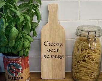 Personalised Wooden Bottle Chopping Board - Choose Your Own Message. Father&#39;s/ Mother&#39;s Day. Unique gift!