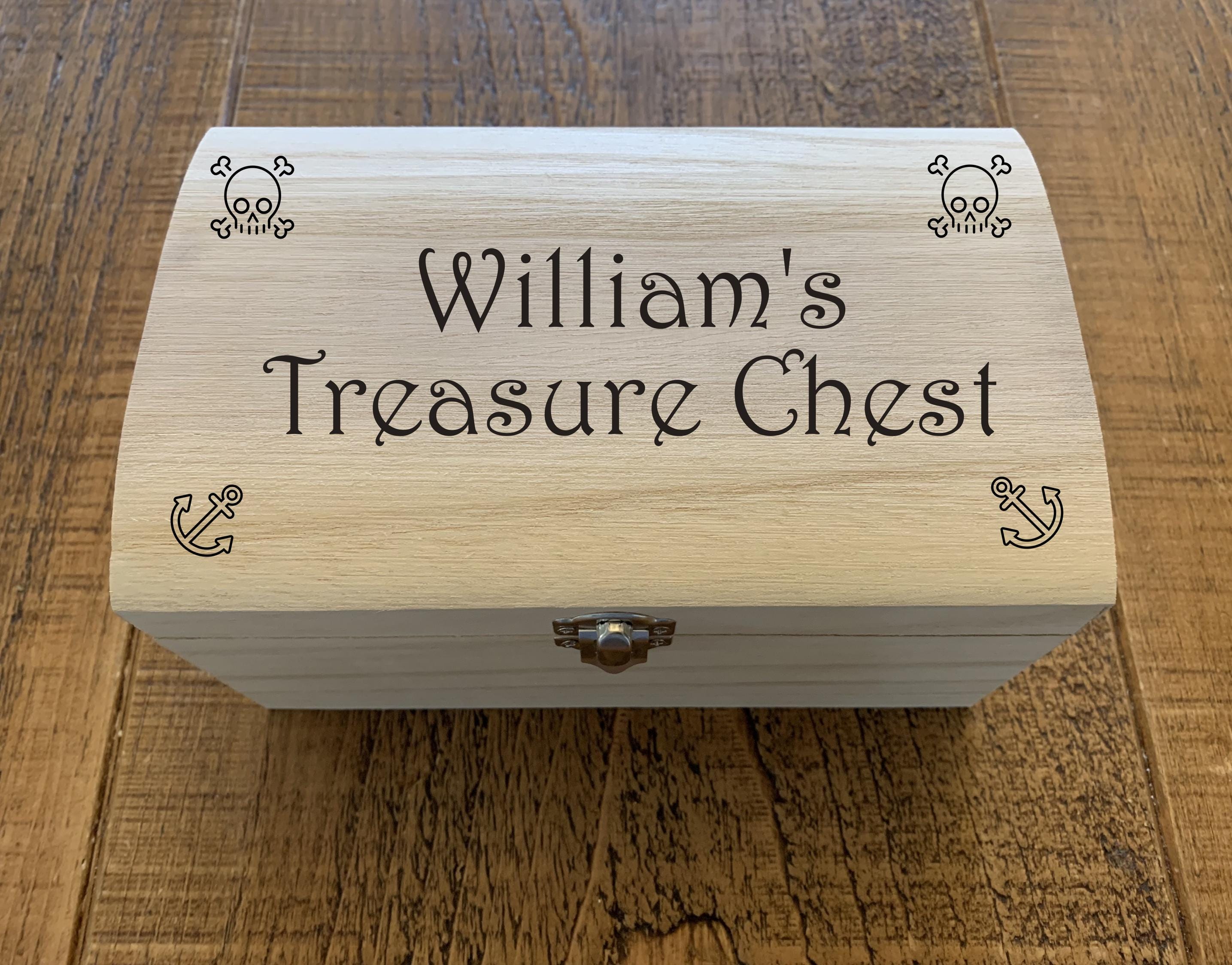 Personalised Wooden Keepsake Box Gift, Pirate Treasure Chest Gift For Child, Trinkets Collectibles Memory Box