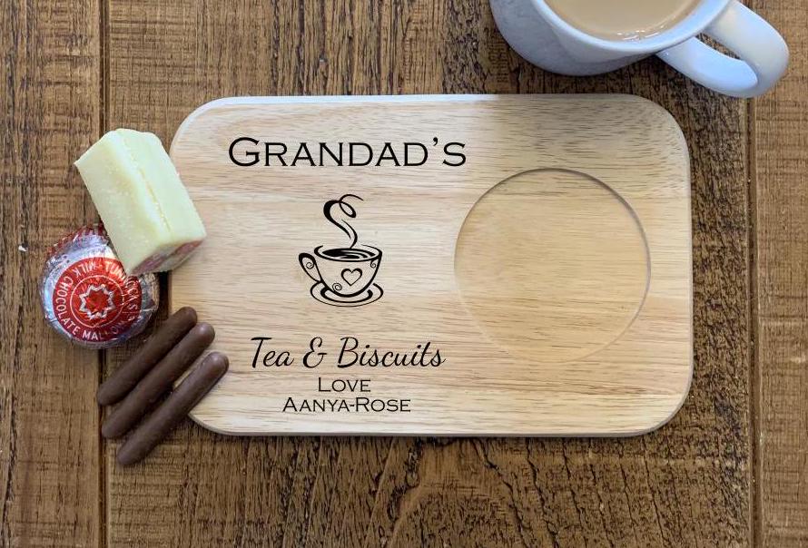 Personalised Wooden Tea And Biscuit Board Gift Idea, Petsonalised Tea Board, Coffee Serving Tray, Engraved Birthday And Christmas Present.