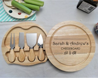Personalised Cheeseboard with Cheese Tools- Engraved with the Names of your Choice. Birthday, Christmas, Anniversary, House warming, Wedding