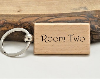 Hotel Room Number - Personalised Engraved Rectangle Solid Wood Keyring