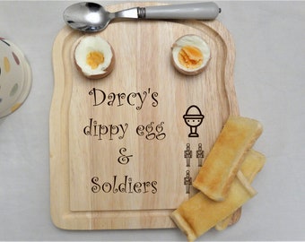 Personalised Boiled Egg and Soldiers Wooden Serving Board - Dippy Egg Design