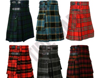 Scottish Handmade Wedding Utility Tartan Kilt For Men in 38 Tartans Size (28" to 60")