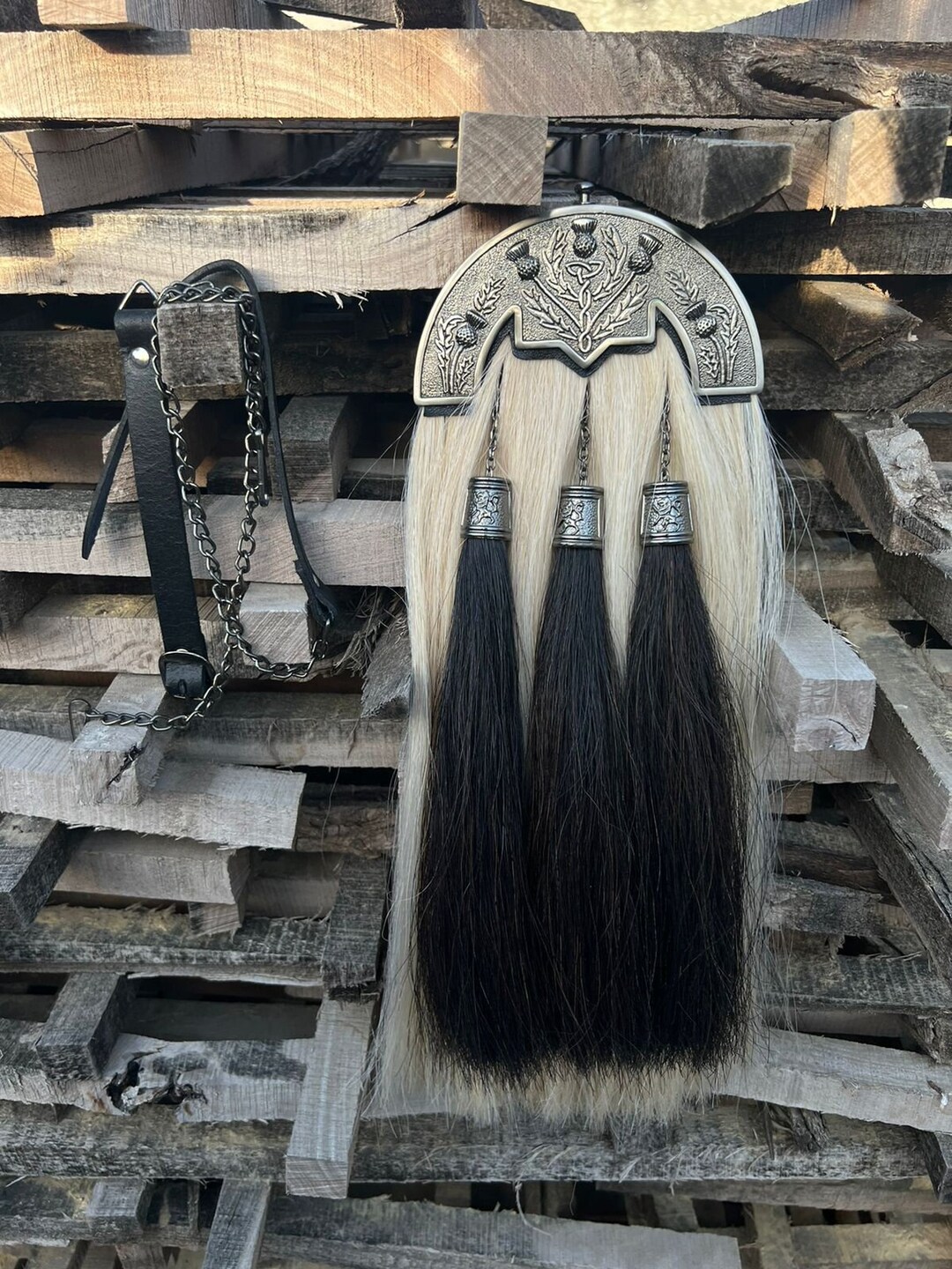 Thistle Cantle Horse Hair Sporrans Black 3 Tassels Scottish Etsy