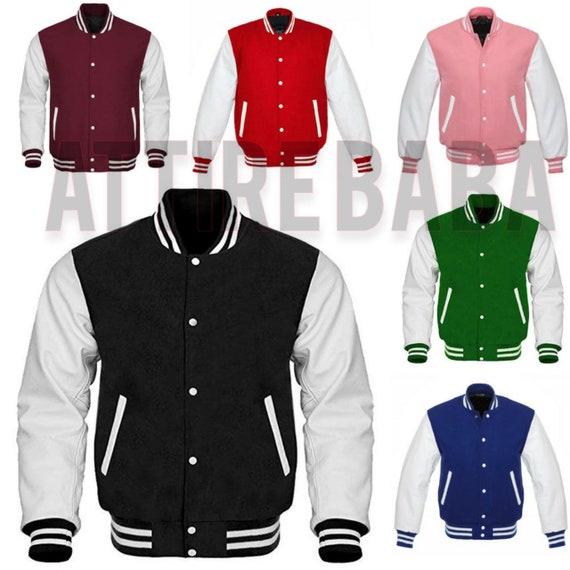 Men's Classic Wool And Leather Varsity Jacket [Red/White
