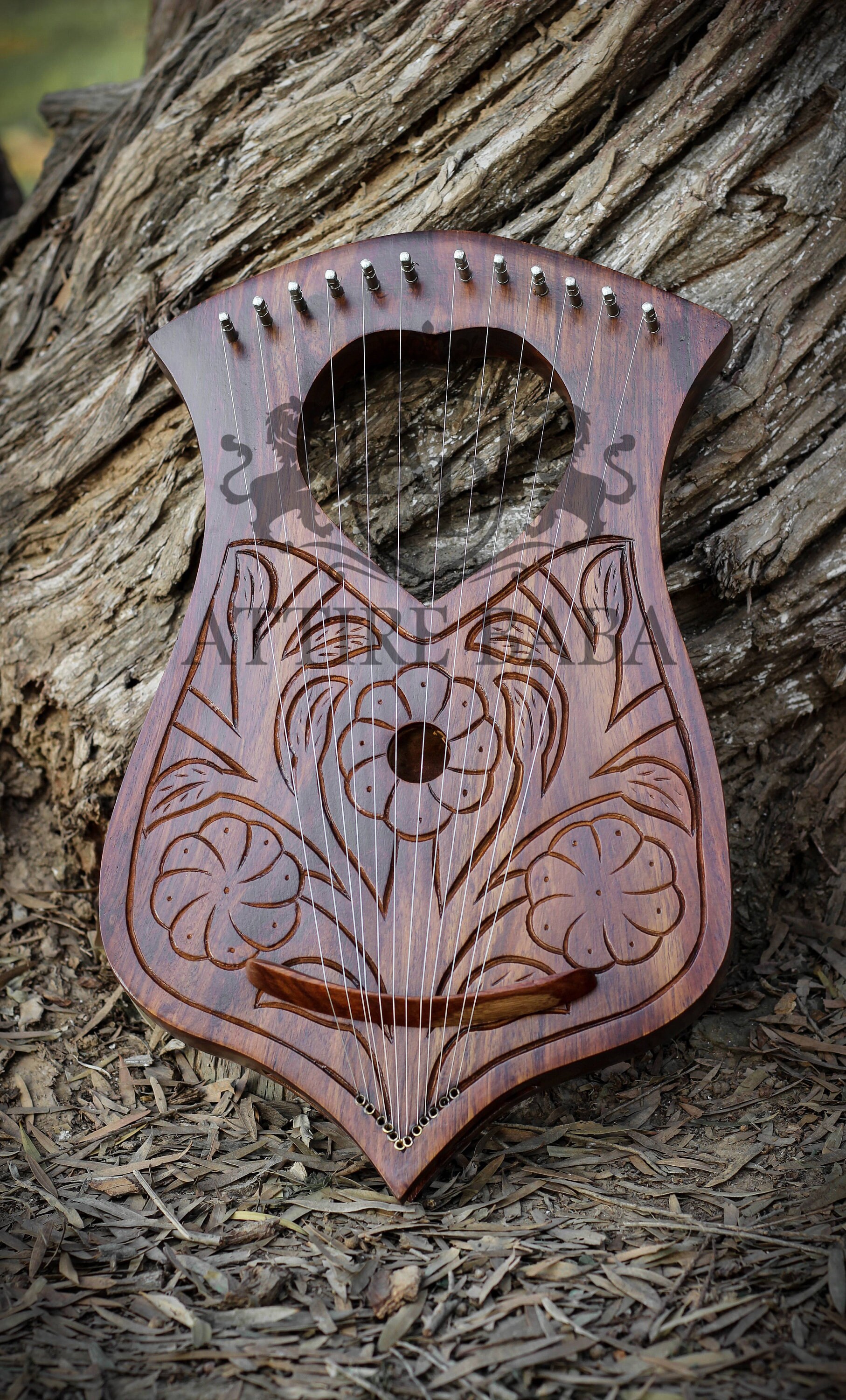 Handmade Lyre Harp 12 Metal Strings Rosewood Heart Flower Lyre Harp I…