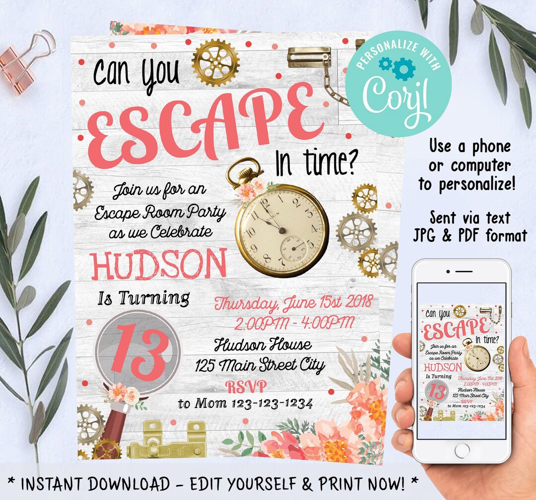 Escape Room Party Invitation, Escape Room Birthday Party Invitation, Editable Invitation