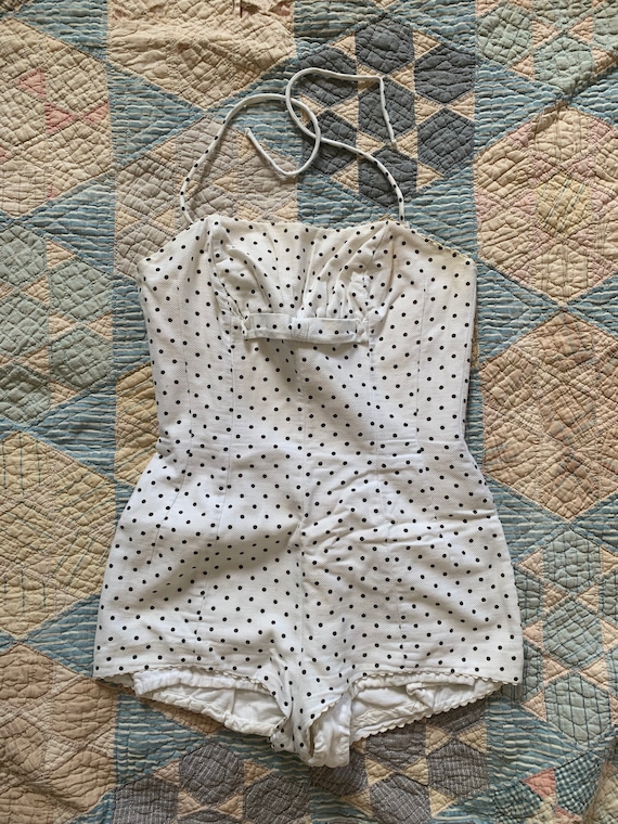 Vintage 1950s Polka Dot Bikini With Coverup Button