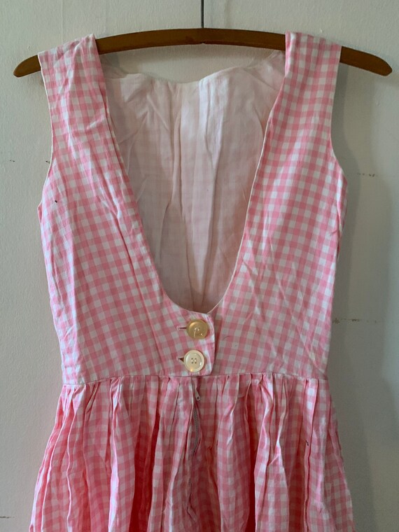1950s Pink and White Gingham Scoopback Farm Dress