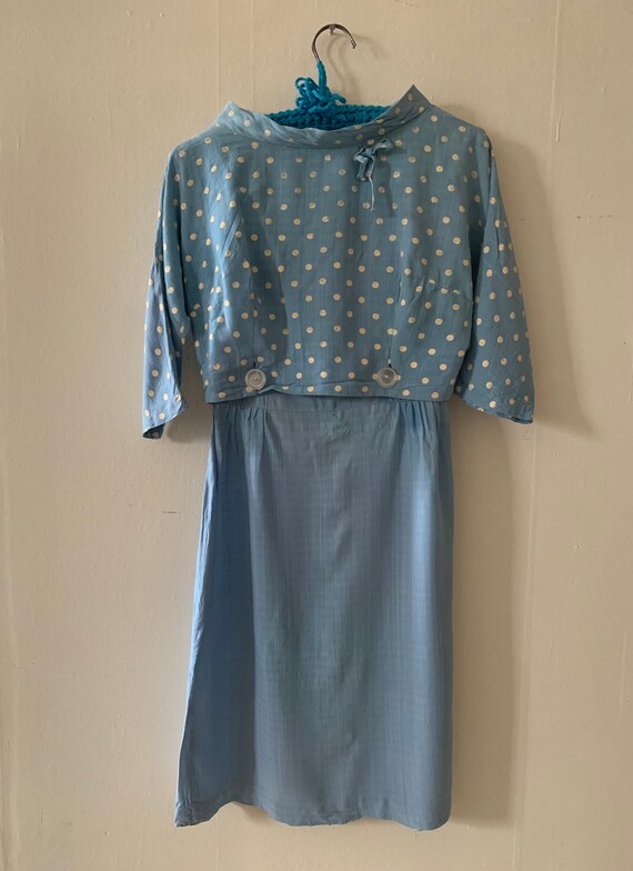 1940s Silky Rayon Baby Blue and White Polka Dot Tw