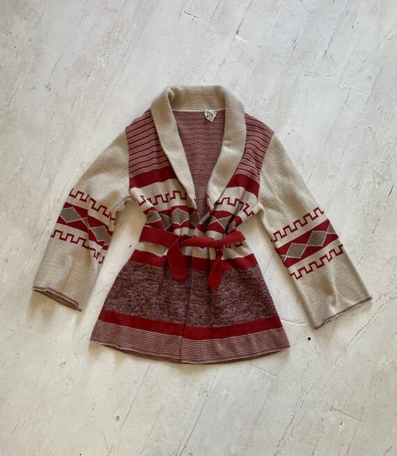 Vintage 1970s Tie Waist Geometric Knit Sweater Siz