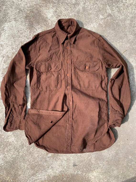 1940s Wool/ Rayon Blend Button Up Work Shirt Size
