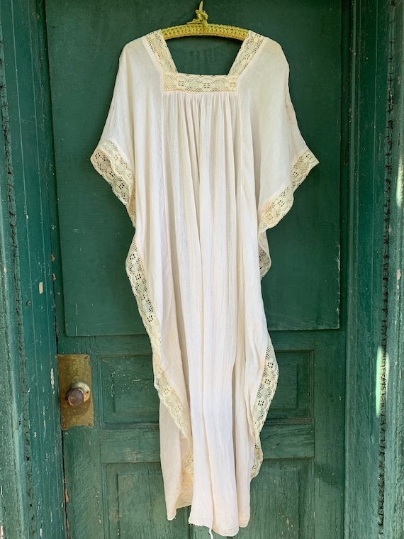 1970s Sheer Gauze Caftan Off White Color OSFM