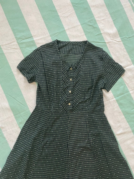 D Vintage 40s- 50s Cotton Novelty Print Shirtdress