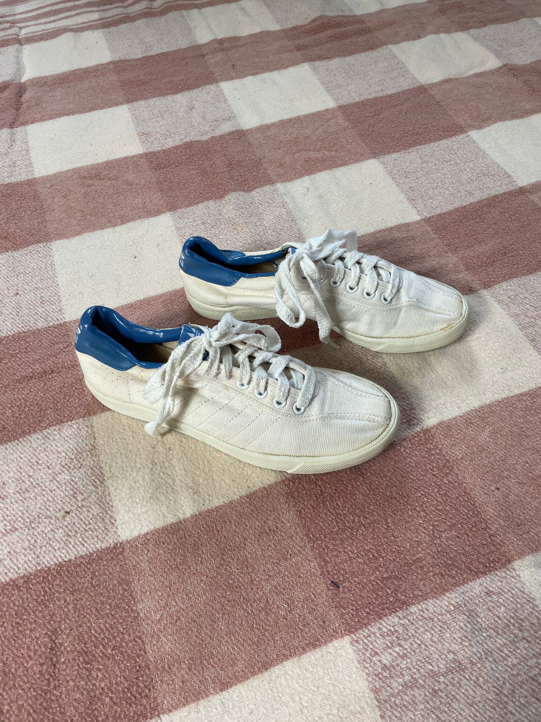 Vintage 1990s Adidas Sneakers White and blue Sz 7.5 | Etsy