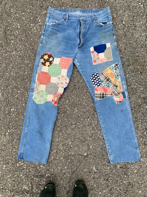 Vintage 1970s USA Made Wranglers Hand Mended Size