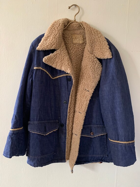 Vintage 1960s Sherpa Lined Selvedge Denim Jacket S