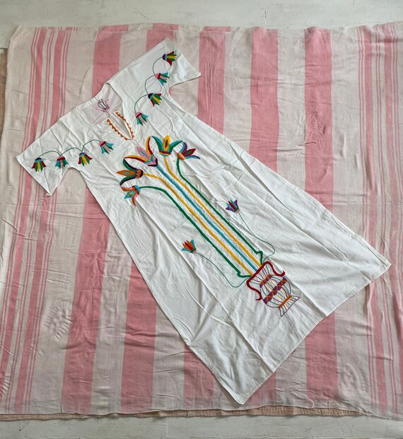 Vintage 70s Cotton Tunic Dress With Vibrant Floral