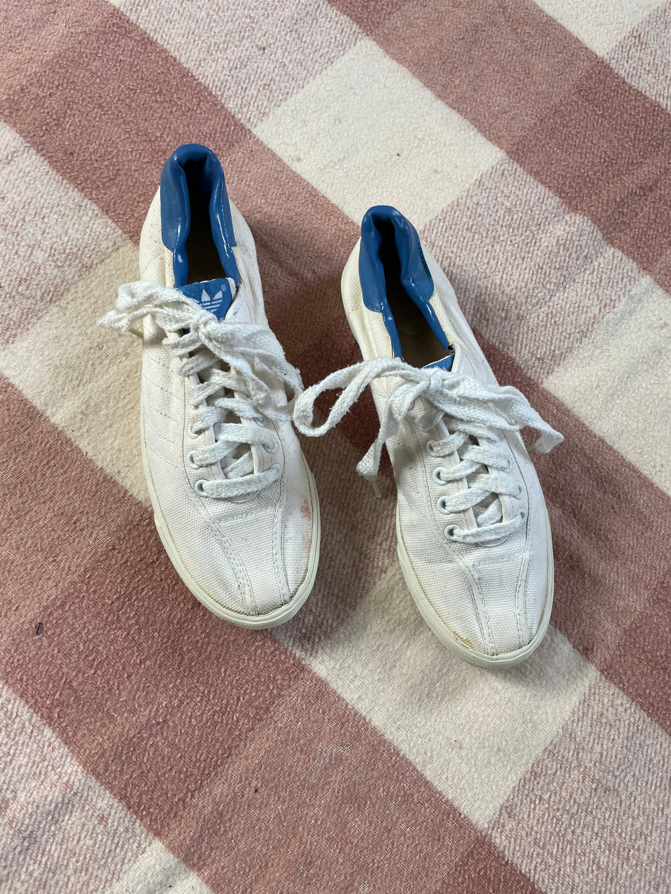 Vintage 1990s Adidas Sneakers White and blue Sz 7.5 | Etsy