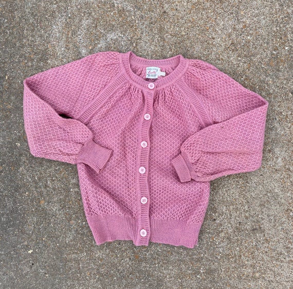 Vintage 1960s Guava Knit Puff Sleeve Cardigan Size