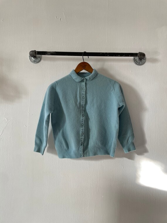 Vintage 1950s S/M Soft Wool Cropped Seafoam Cardig