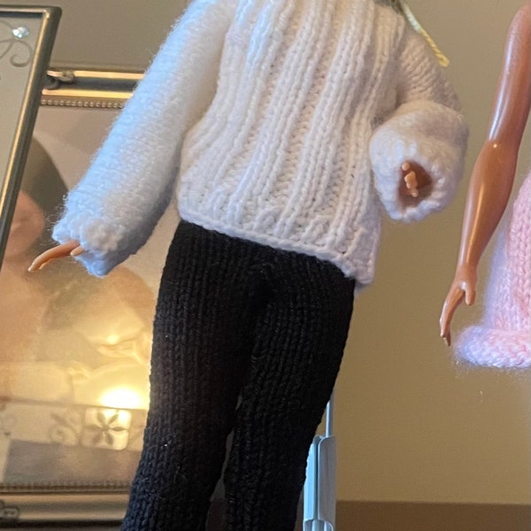Fashion doll two piece outfit, sweater and capris. Fits 12 inch fashion doll.