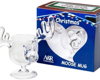 Christmas Eggnog Moose Mug - Holiday Gift Boxed Acrylic Safer Than Glass 8 oz.