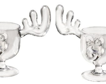Christmas Moose Mug Small 2 Ounce Shot Glasses Acrylic - Safer Than Glass - Set of Two (2)