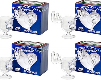Christmas Eggnog Moose Mug Gift Boxed Set of 4 - Acrylic - Safer Than Glass 8 oz.