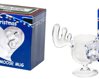 Christmas Eggnog Moose Mugs - Gift Boxed Set of 2 - Acrylic Safer Than Glass 8 oz.