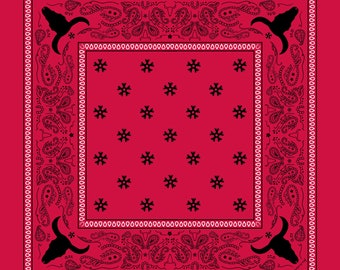 Western Print Cowboy Bandanas | Bull Rider Print Bandana | Cotton Bandana Scarf | Western Fashion Scarf | BULLY BANDANA RED