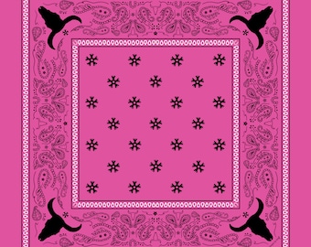 Western Print Cowboy Bandanas | Bull Rider Print Bandana | Cotton Bandana Scarf | Western Fashion Scarf | BULLY BANDANA PINK