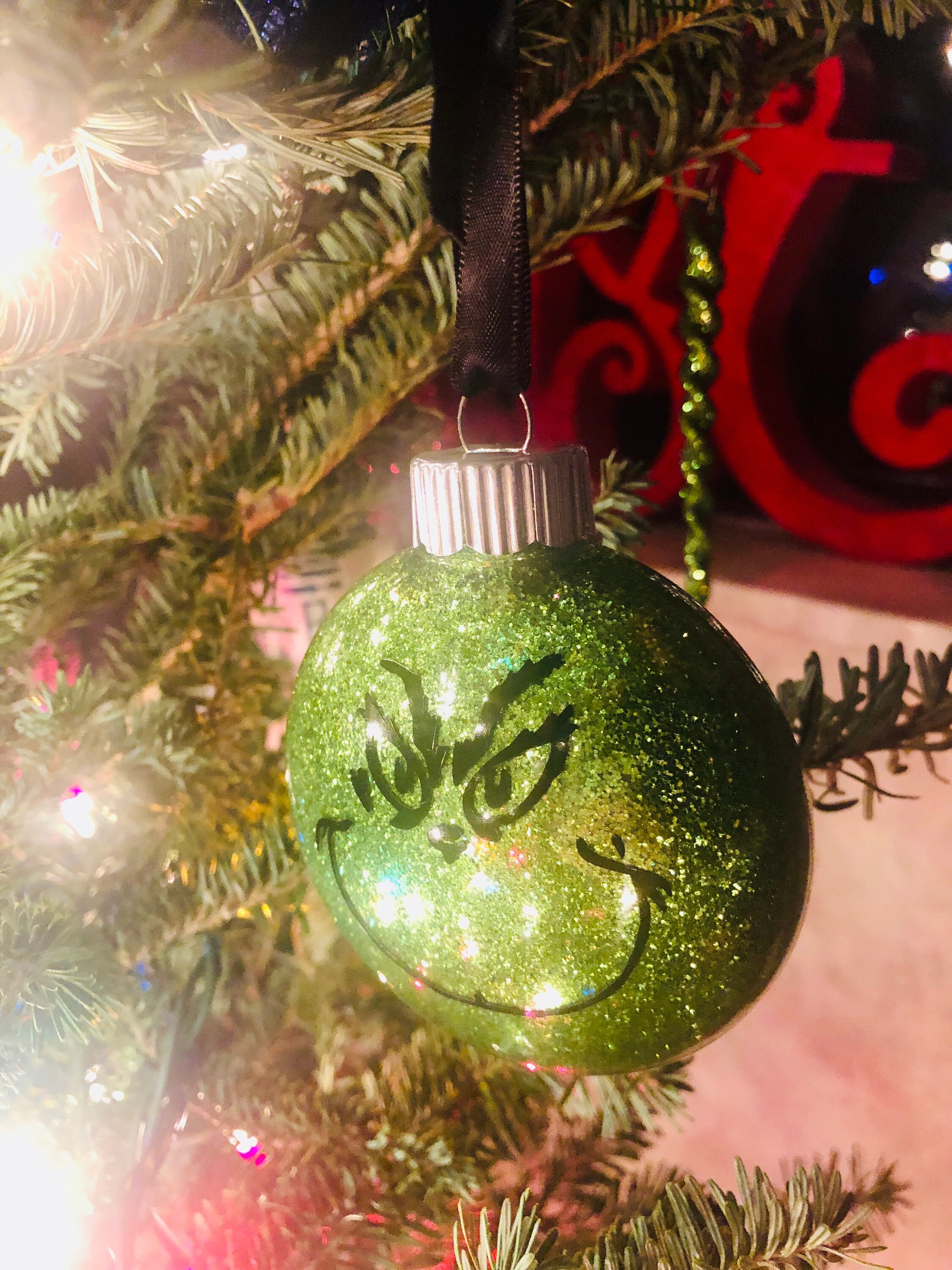Grinch Shatter Proof Glitter Ornament Etsy
