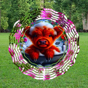 Highland Cow Spinner PNG, Highland Cow Design, Baby Cow Wind Spinner Sublimation | Highland Cow PNG, Highland Cow Yard Spinner PNG