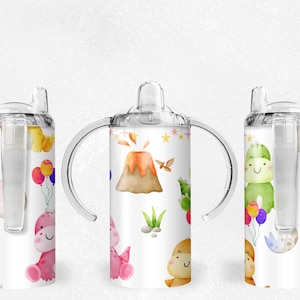 Sippy Cup Sublimation Designs | 12 oz Straight Dinosaur Sippy Cup Designs | Instant Download | PNG