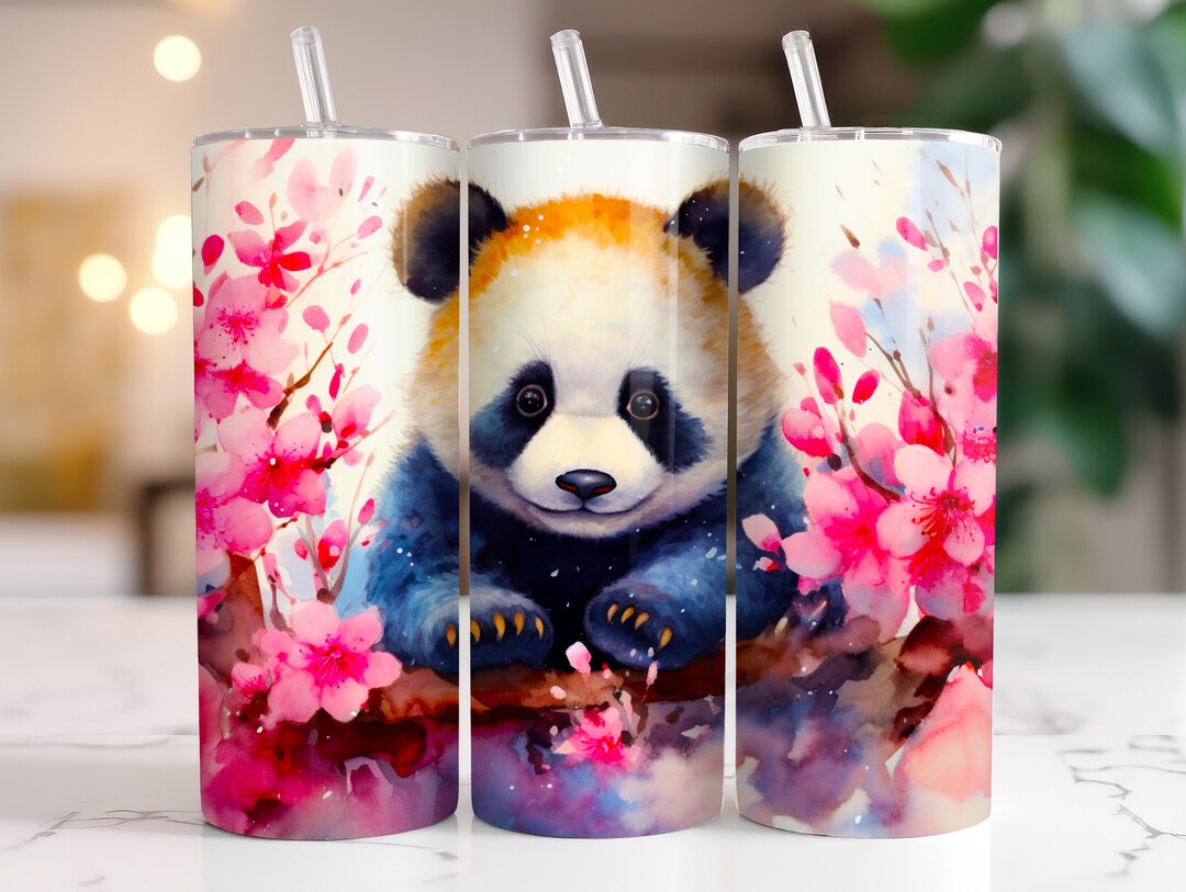 Panda 20 Oz Skinny Tumbler Sublimation Design, Seamless Panda Bear ...