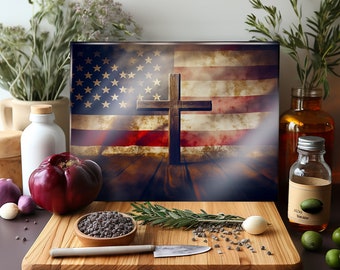 Cutting Board Sublimation Design | Glass Cutting Board PNG | Christian Cutting Board PNG | Sublimation Flag Cutting Board Design