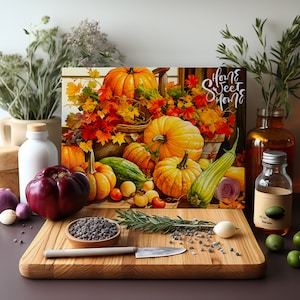 Cutting Board Sublimation Design | Fall Glass Cutting Board PNG | Fall Scene Cutting Board PNG | Pumpkins Sublimation Cutting Board Design