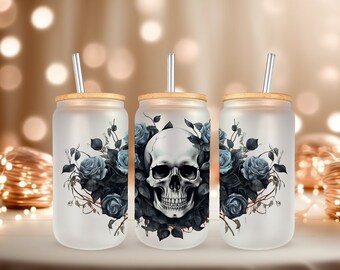 Halloween 16 oz Libbey Glass Can Tumbler Sublimation Design, Halloween Skeleton, Can Halloween Tumbler Design PNG