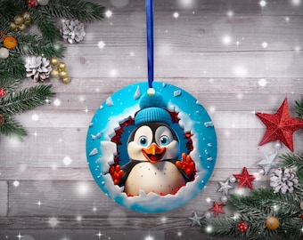 【お値下げしました！】プレゼントを届けるペンギンさんのクリスマスオーナメント① クリスマスオーナメント昇華ペンギンPNG | クリスマスインスタント