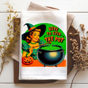 Halloween Kitchen Towel PNG | Halloween Kitchen Tea Towel PNG Designs | Halloween Witch Tea Towels | Kitchen Towel