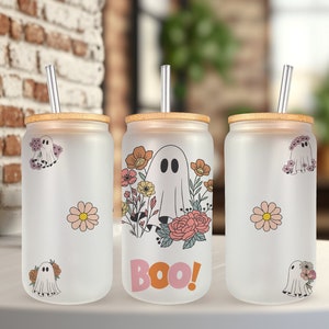 Halloween 16 oz Libbey Glass Can Tumbler Sublimation Design, Halloween Ghost, Can Halloween Tumbler Design Ghost PNG